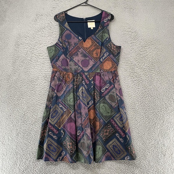 Modcloth Dresses & Skirts - ModCloth Dress Womens XL Patchwork Fit Flare Cotton V-Neck Moody Knee Length